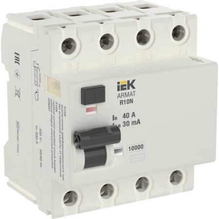 Differential current circuit breaker IEK AR-R10N-4-040c030 4P, 40A, 30MA, type AC
