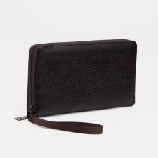 Male purse with lightning, department for bills, for cards, for coins, brown color