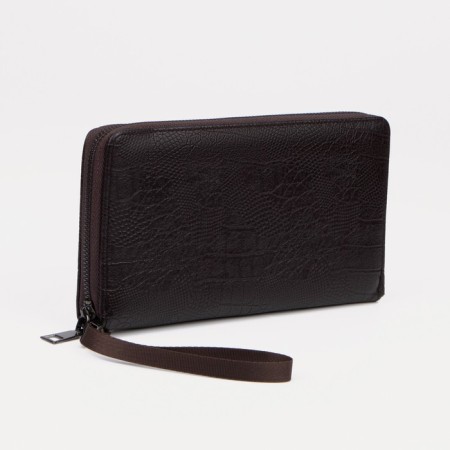 Male purse with lightning, department for bills, for cards, for coins, brown color