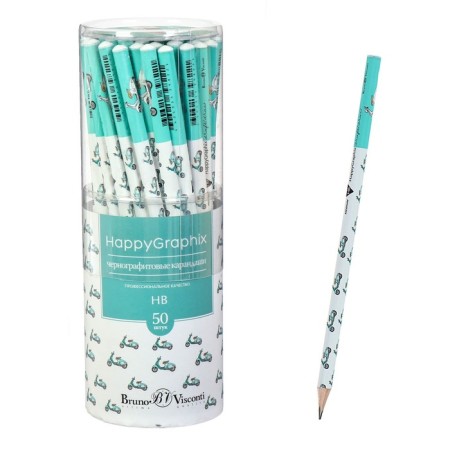 Chernographic pencil 2 mm Happy Graphix "Mopeds", NV, three -sided