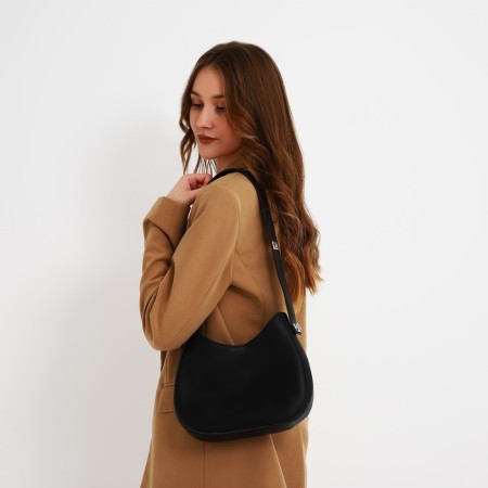 Female bag on one shoulder, on a zipper, black color-1
