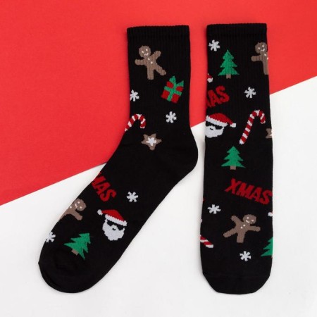 Men's socks kaftan "New Year" size 41-44 (27-29 cm), black color-1