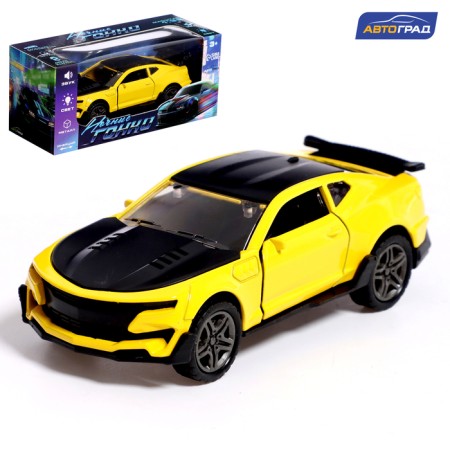 Metal machine "Night Racing", inertial, 1:32, doors, sound and light effects open, yellow color