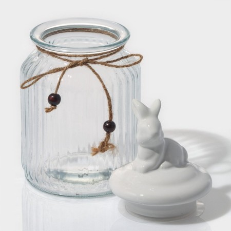 Glass Bank for bulk products with a ceramic lid of the bunny, 950 ml-1