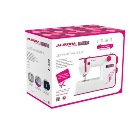 Sewing machine Aurora Style 50, 70 watts, 12 operations, automatic, white-pink-5