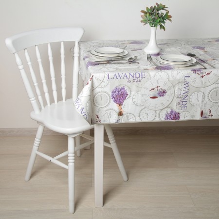 The tablecloth on a non -woven base is reusable with a lavender box, 135 × 110 cm, the color is gray