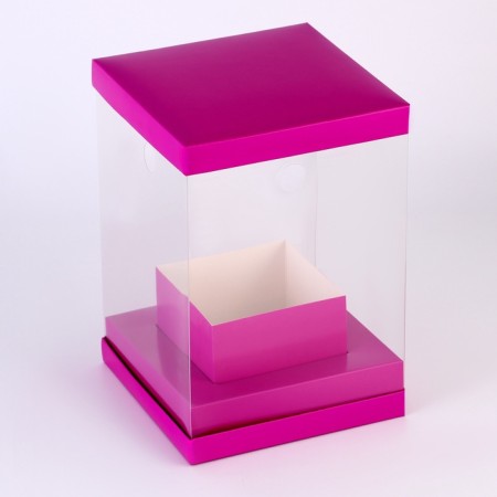 Box for flowers with a vase and PVC windows are folding, 16 x 23 x 16 cm, plain, lavender-2