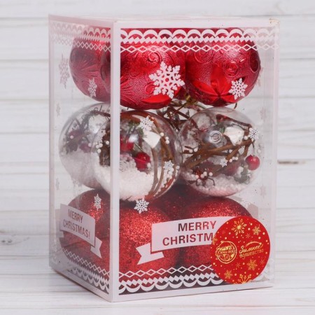 Set of balls plastic D-6 cm, 12 pcs "winter" red red-1
