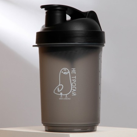 Sports shaker “don't touch”, black, with a bowl for protein, 500 ml-1