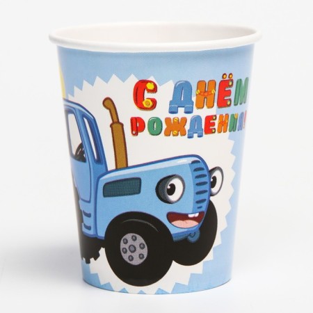 A set of paper utensils, on 6 people "Happy Birthday!", Blue Tractor-3
