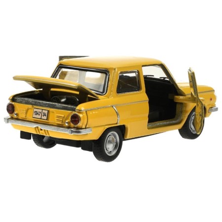 Metal machine "ZAZ -968A", retro - model "Zaporozhets", doors, trunk, inertia, 12 cm yellow are opened-4