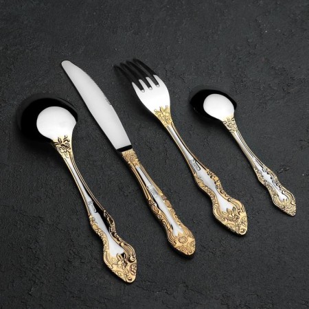 A set of cutlery "Troika", 24 items, thickness 2 mm, local nitride-titanium coating, decorative box-3