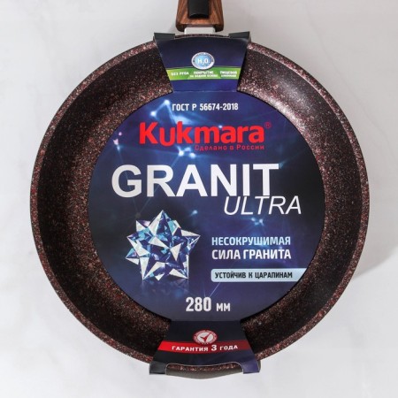 Granit Ultra pan, d = 28 cm, removable handle, anti -stick coating, brown color-9