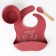 Set for feeding: bib, plate on the suction cup, spoon, m & b, cherry
