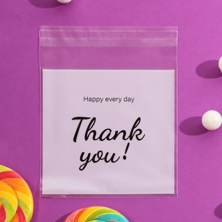 BOPP package with sticky tape, "Thank you", 10*10+3cm-1