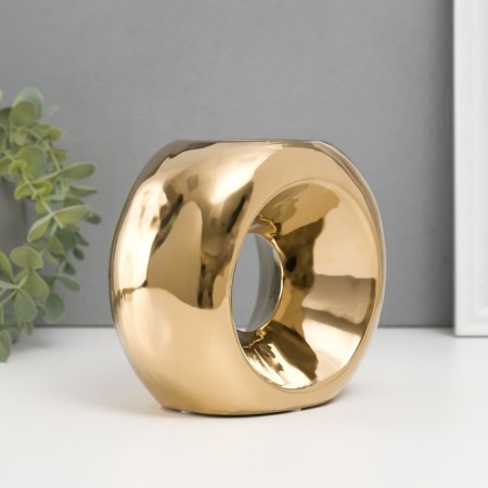 Ceramics candlestick for 1 candle "Ring" d = 6 cm gold 16x8x14 cm-2