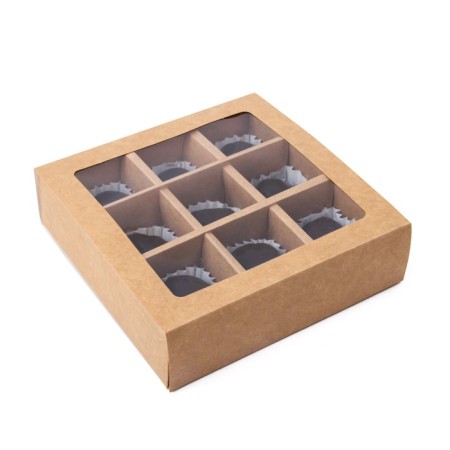 Folding box under 9 sweets, craft, 13.8 x 13.8 x 3.8 cm