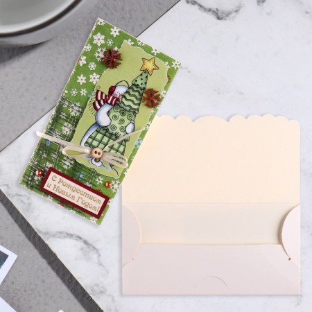 Handmade envelope "Merry Christmas and New Year!" Snowman, Christmas tree, snowflakes-1