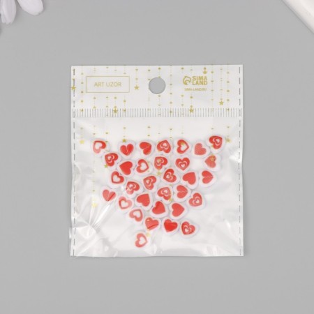 Beads for creativity Plastic "Drawn Heart" white-red set 30 pcs 0.8x0.4 cm-3