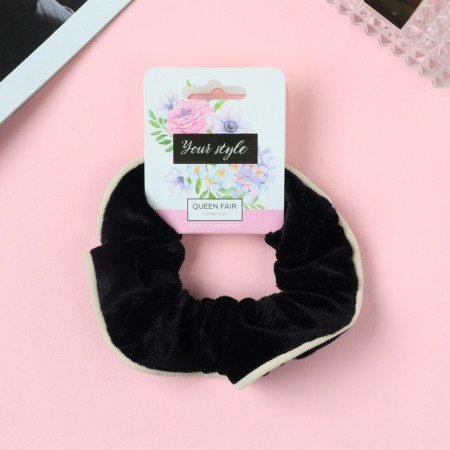 Hair elastic band "Orbit" Classic velvet edge, 10 cm, black and white-1