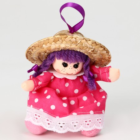 Soft toy "Doll" in a pink dress, on a suspension, 10 cm