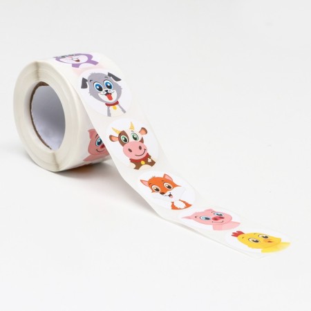 Stickers in the roll "Lovely animals", 500 pcs, 3.8 x 3.8 cm