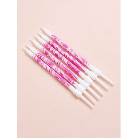 Candles for the cake "wavy lines", 6 pcs, white with pink-3
