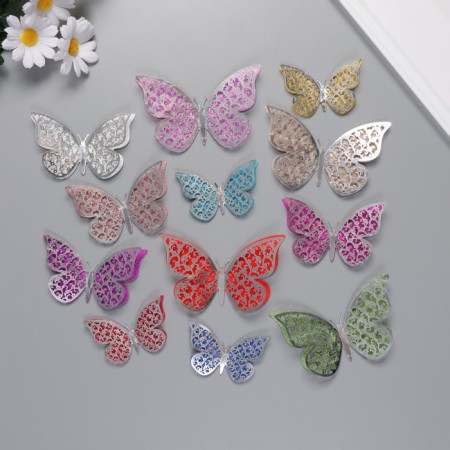 Stick paper, plastic "Flower butterflies" sparkles Color set 12 pcs 12 cm, 10 cm 8 cm 1052425