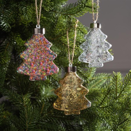 A set of Christmas tree balls "Christmas trees" 3 pcs., Battery, 1 LED, glow warm white, RGB, white-1