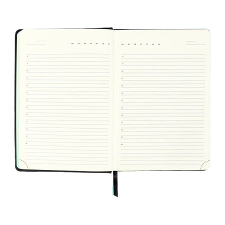 The diary is low, A5, 136 sheets, leatherette, Devente. ULTRA, hard cover, foil embossing, perforation, lies, block 70%, black/blue-8