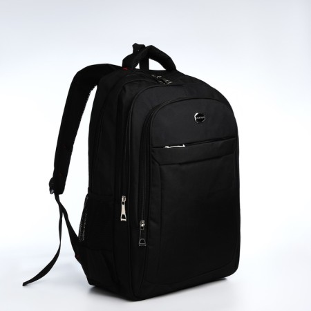 Youth backpack from textiles, 2 parts with lightning, 4 pockets, black color-2