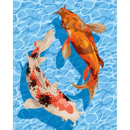 Picture on numbers on a canvas with a subframe of "carp in water", 40 x 50 cm-1