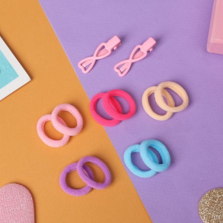 Caramel hair set (10 elastic bands 1.5 cm, 2 clamps 3 cm) hearts, pink-1