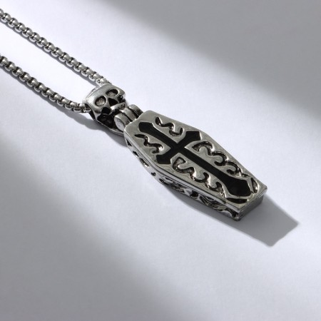 The pendant "coffin" with a skeleton, black color in black silver, l = 70 cm-1