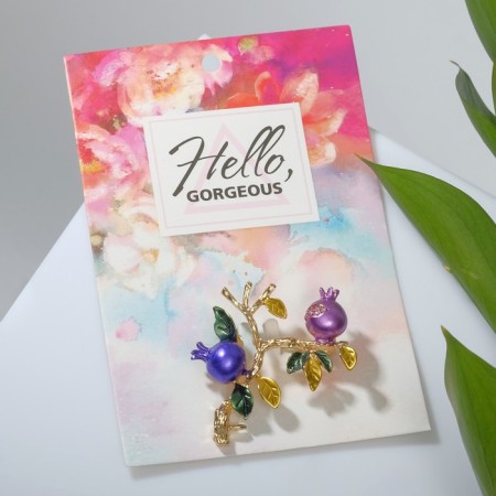 Brooch "Pomegranate Branch", colored pink-green in gold-2