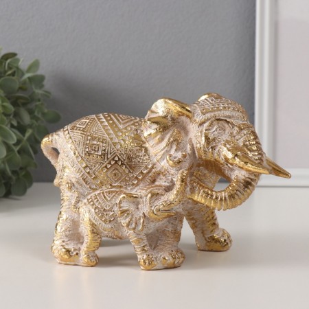 Souvenir Polystone "Elephant with the baby" Geometric patterns gold 19.5x9x12 cm