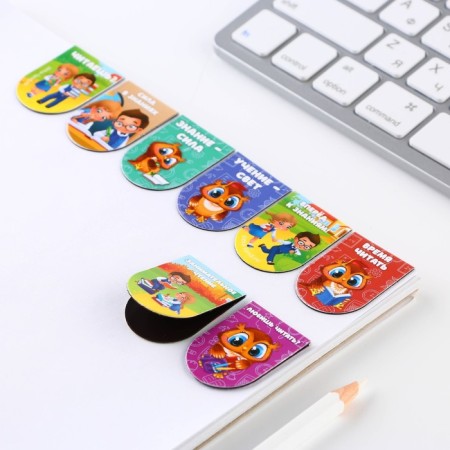 A set of magnetic bookmarks 8 pcs on a round substrate "School"-3
