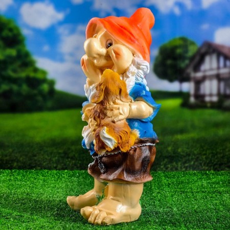 Garden figure "Dwarf with a dog" 23x22x46cm-3
