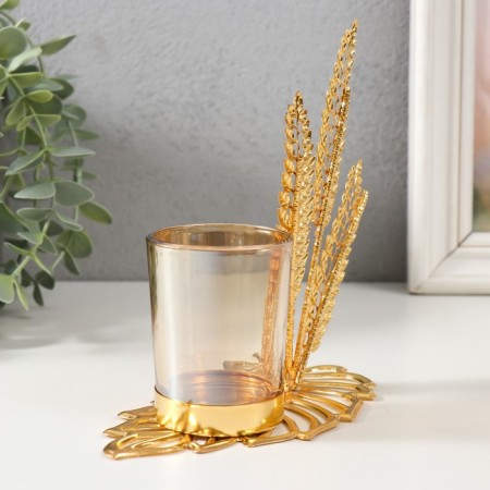 Summary metal, glass per 1 candle "High sheets" d = 4.7 cm, gold 14.8x8x15 cm-2