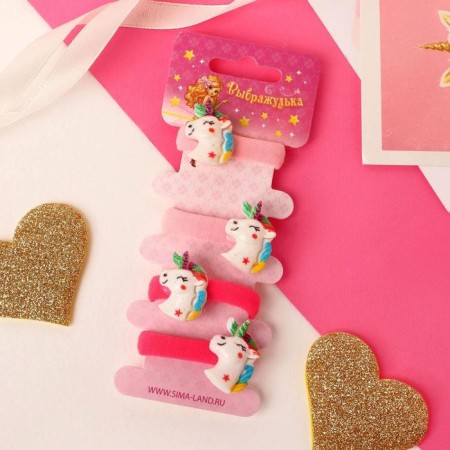 Hair gum "Magic" (set 4 pcs) unicorn, 3 cm