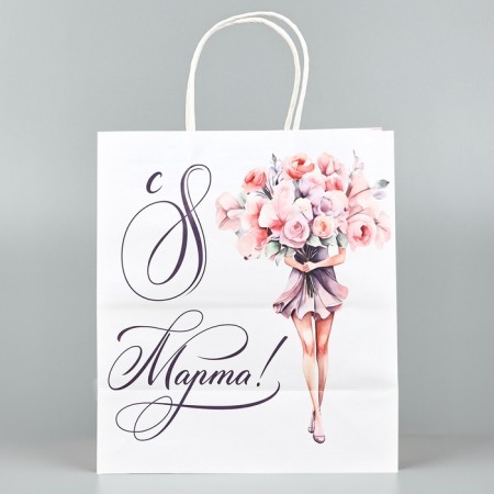 Package gift craft "March 8", flowers, 22 x 25 x 12 cm-3