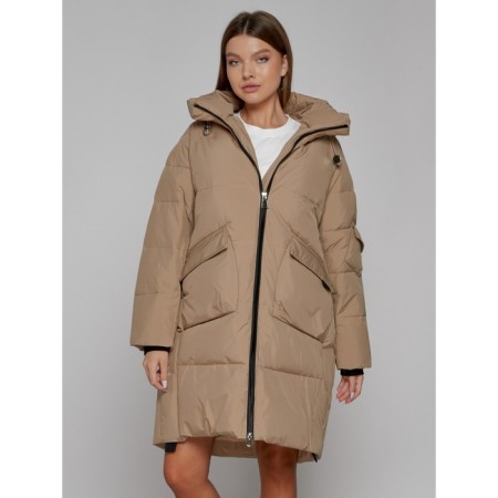 Coat insulated winter female, size 50, color light brown-7