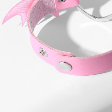 Bracelet Leather "Bat", pink color in silver-3