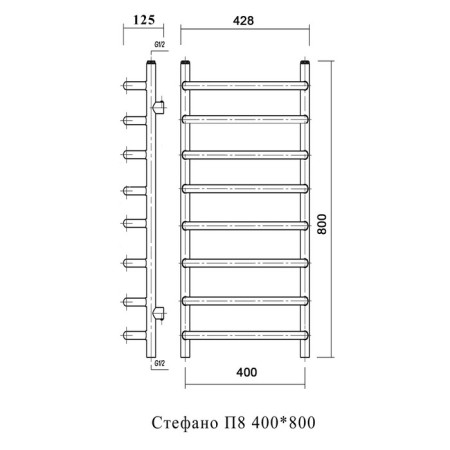 Water towel Domoterm "Stefano", P8, 8 crossbars, 400 x 800 mm, chrome-3