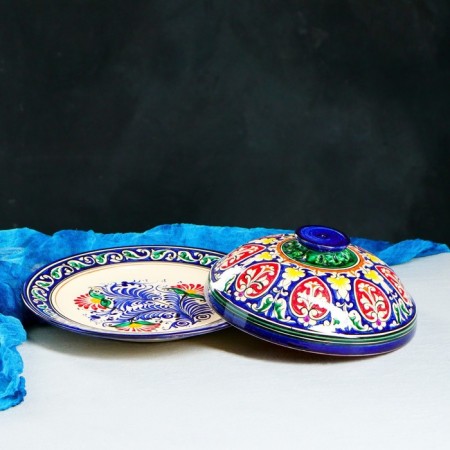 The pancake of Rishtan ceramics "Flowers", 26 cm, blue-1