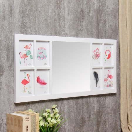 Photo frame plastic in 8 photos 10x15 cm+mirror 29.5x30 cm "Style" White 34.5x74 cm-1