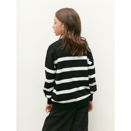 Sweater Knitted Children's Amarobaby Strip, Height 140 cm, Black Color-10