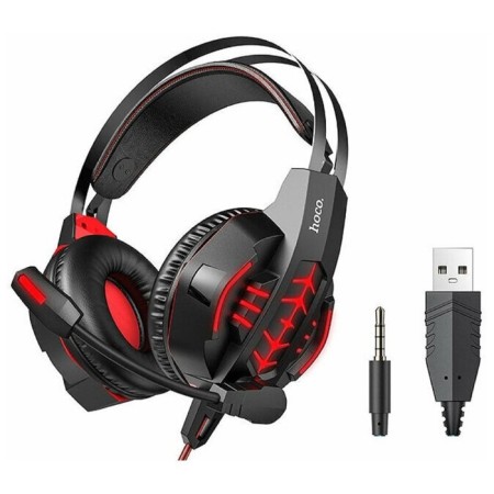 Hoco W102 headphones, game, full -size, microphone, USB, 3.5mm, 2 m, red-1