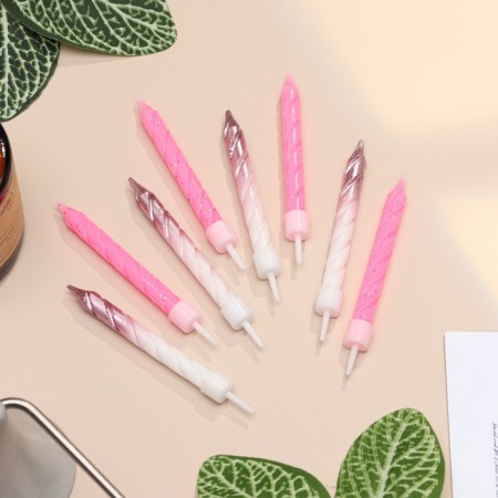 Candles for the cake "Spiral", 6 pcs, pink and white gradient with pink gold
