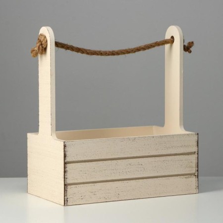 Kashpo wooden 25.5 × 15 × 28 cm "Provence", handle rope, beige-1